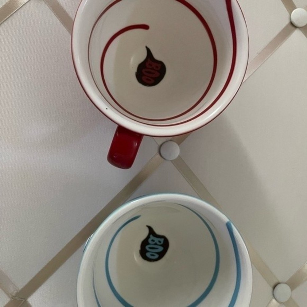 2 Starbucks Boo Ghost One Eyed Cyclops Blue and Red 12oz Coffee